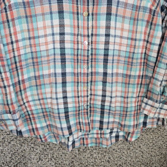 Soft Surroundings Top Womens PM Petite Medium Blue Plaid Button Up Collared - Picture 5 of 7